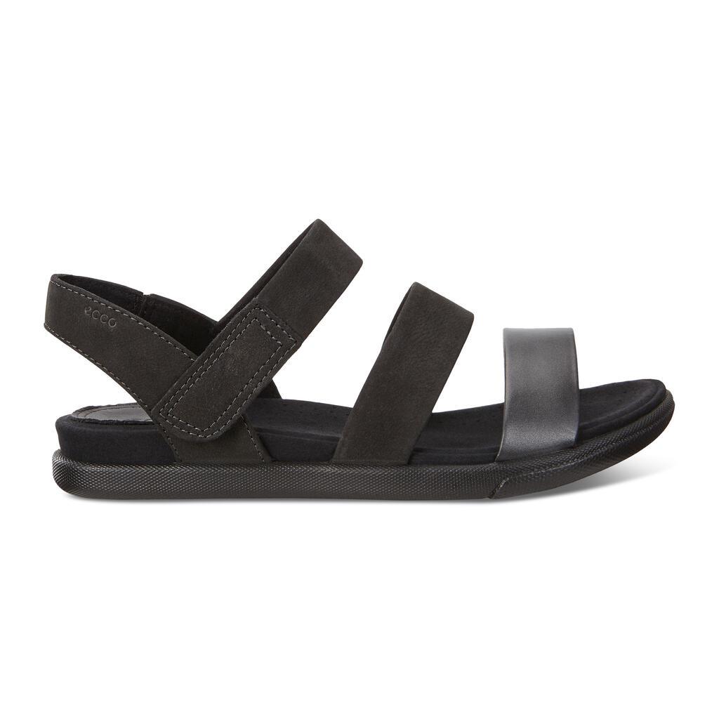 Ecco Damara Womens Flat Sandals In Black/Grey Online - India WPV-487093